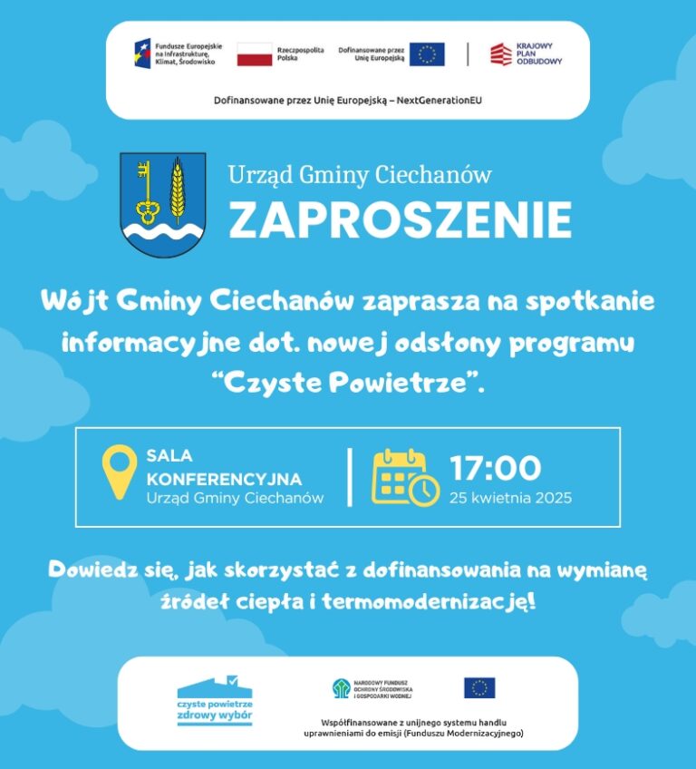 Spotkanie informacyjne: Nowa odsłona programu „Czyste Powietrze” – Urzęd Gminy Ciechanów